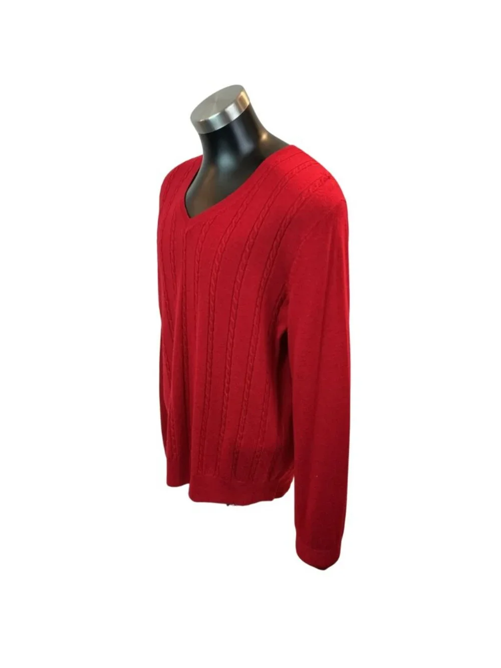 Banana Republic Red V-Neck Sweater Extra Fine Merino Wool Cable Knit Large - Picture 3 of 10